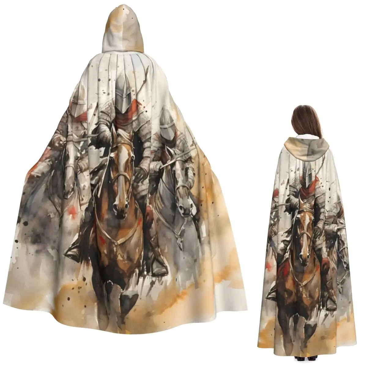 

Средневековый европейский рыцарь с эмблемой, длинный плащ с капюшоном, средневековый костюм ведьмы, накидка для косплея, Хэллоуин, вечеринка для взрослых, унисекс