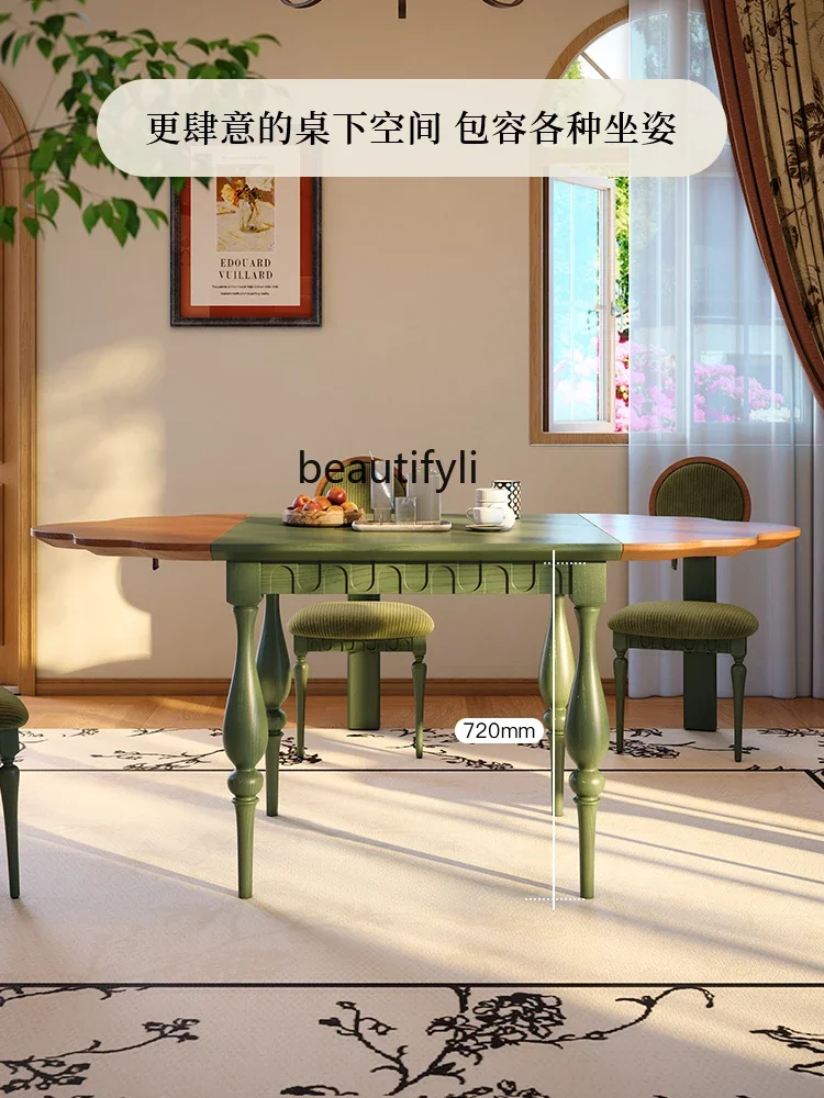 

ssK178 Solid wood dining table household folding French medium-ancient green small apartment foldable ash wood dining table