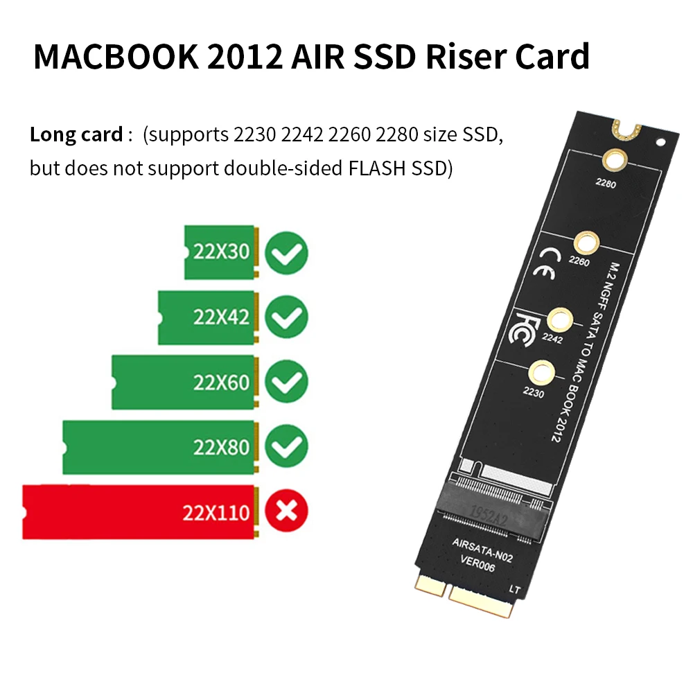 TISHRIC M2 SSD Kết Nối Adapter M.2 NGFF SATA SSD Thẻ Mạch M.2 KEY-B Giao Diện Cho Apple MacBook 2012 Air A1465 a1466