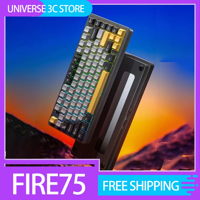 Aula Fire75 Mechanical Keyboard Wireless With Knob 8000mah Fr4 Plate Cnc Aluminum Customized Keyboards Rgb Hot Swap For Gift