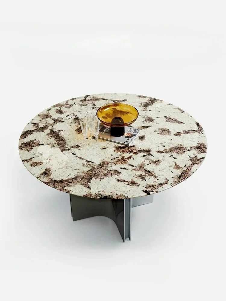 American Light Luxury Natural Marble Dining Table Minimalist Vintage Dining Table Living Room Dining Round Table