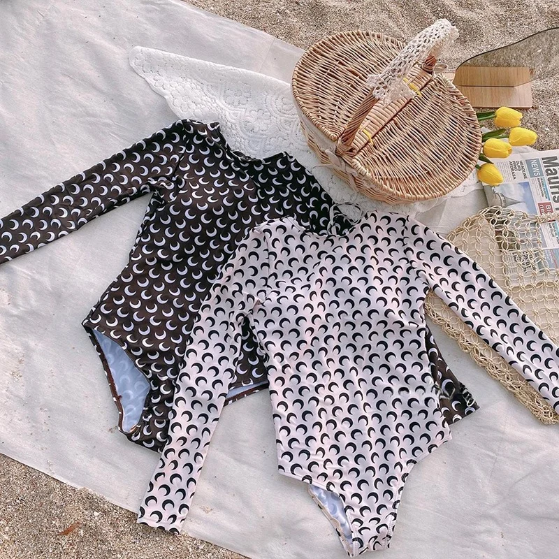 

Printed One-Piece Long Sve Swimsuit Women's Thermal Beach Vaion Spa Sli Slimming Bal Cover-Up Swimwear