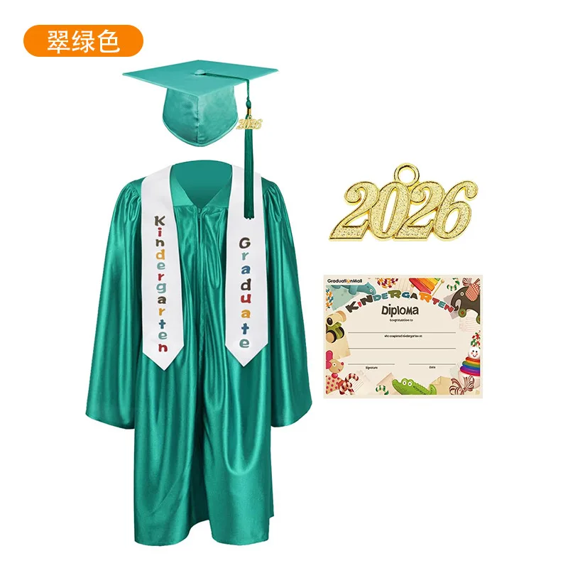 

Graduation Dress Gown 2026 Graduated Satin Sash Shoulder Straps Boy Gilr Graduation Photography Performance Robe Hat 4 Pcs Set
