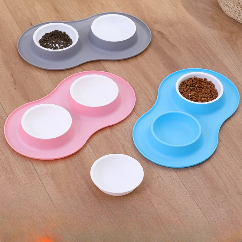 Anti-splash Double Food Bowls For Large Dogs Silicone Dog Bowl Mat Water Drinking Bowl For Cats  Anti Slip Dog Dish Accessories