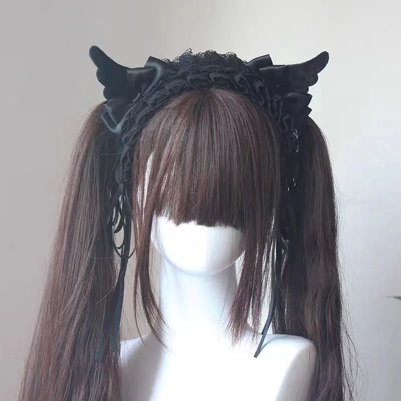 

Lolita Kawaii Angel Wing Lace Bow Headband KC Hair Band Anime Y2K Girl Maid Headdress Cosplay Anime Hair Accessories Head Wrap