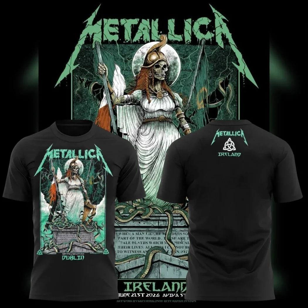 Camiseta de la gira mundial M72 de Metallica, Dublín, Irlanda, 2026, ropa de algodón Y2K para hombres y mujeres, camiseta de manga corta con cuello redondo a la moda
