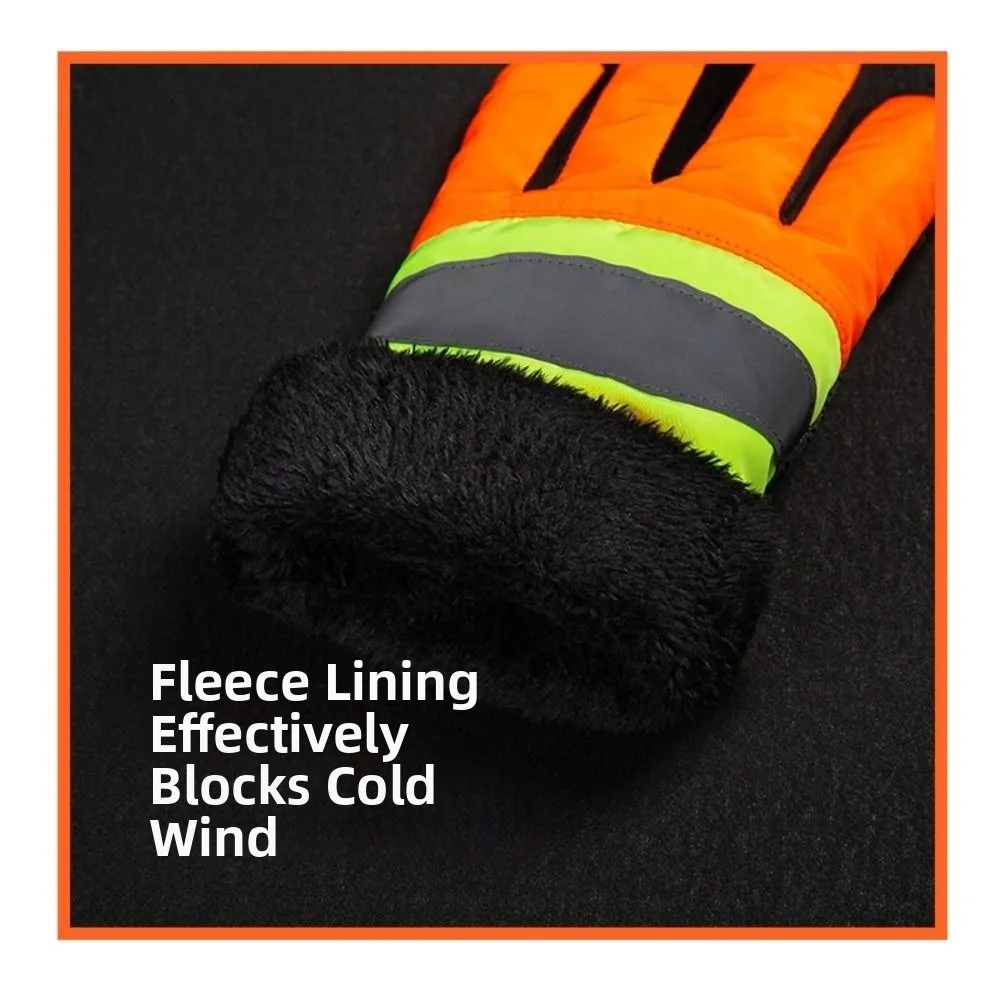 Reflective Sanitation Worker Gloves Touchscreen Waterproof Five-Finger Gloves Thicken Cold Proof Work Protective Gloves