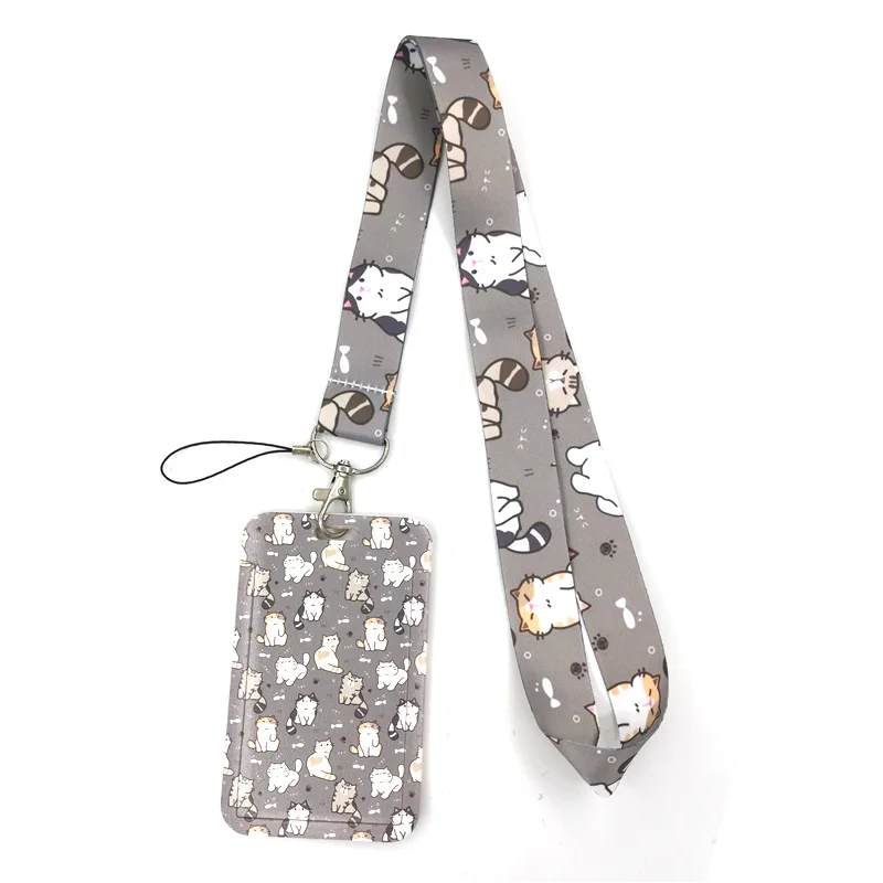 رمادي جميل لطيف القطط أنيمي الحبل شارة حامل بطاقة الهوية اسهم الهاتف المحمول حبل مفتاح الحبل الرقبة الأشرطة المفاتيح حلقة رئيسية #3