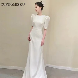 Bride French White Wedding Dress Women Sexy Backless Satin Half Sleeve Mermaid Dresses Elegant Evening Guest Long Party Dress