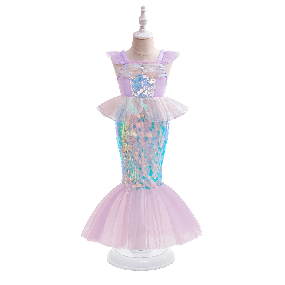 Girls Little Mermaid Sequin Shining Dress Young Fairy Tale Fashion Trumpet Dresses Kids Long Casual Daily Clothes Princess Gown