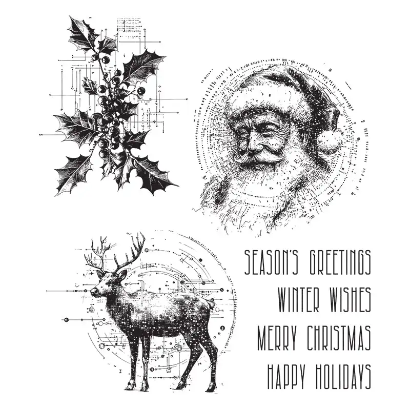 Christmas Spirit Schematic Botanical Doodles Stamps Stencil Dies for DIY Decorating Scrapbook Paper Card 2026 Festive Stamps view 3