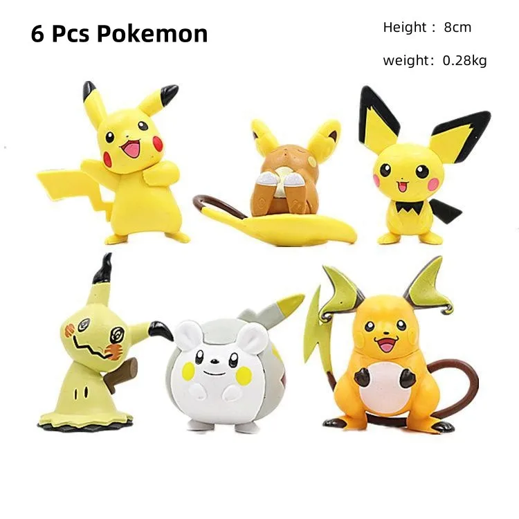 6 Pcs/Set Pokemon Pikachu Series 8cm Kawaii Figure Pichu Alola Raichu Anime Toy Model Doll Ornament Cute Collect Statue Kid Gift