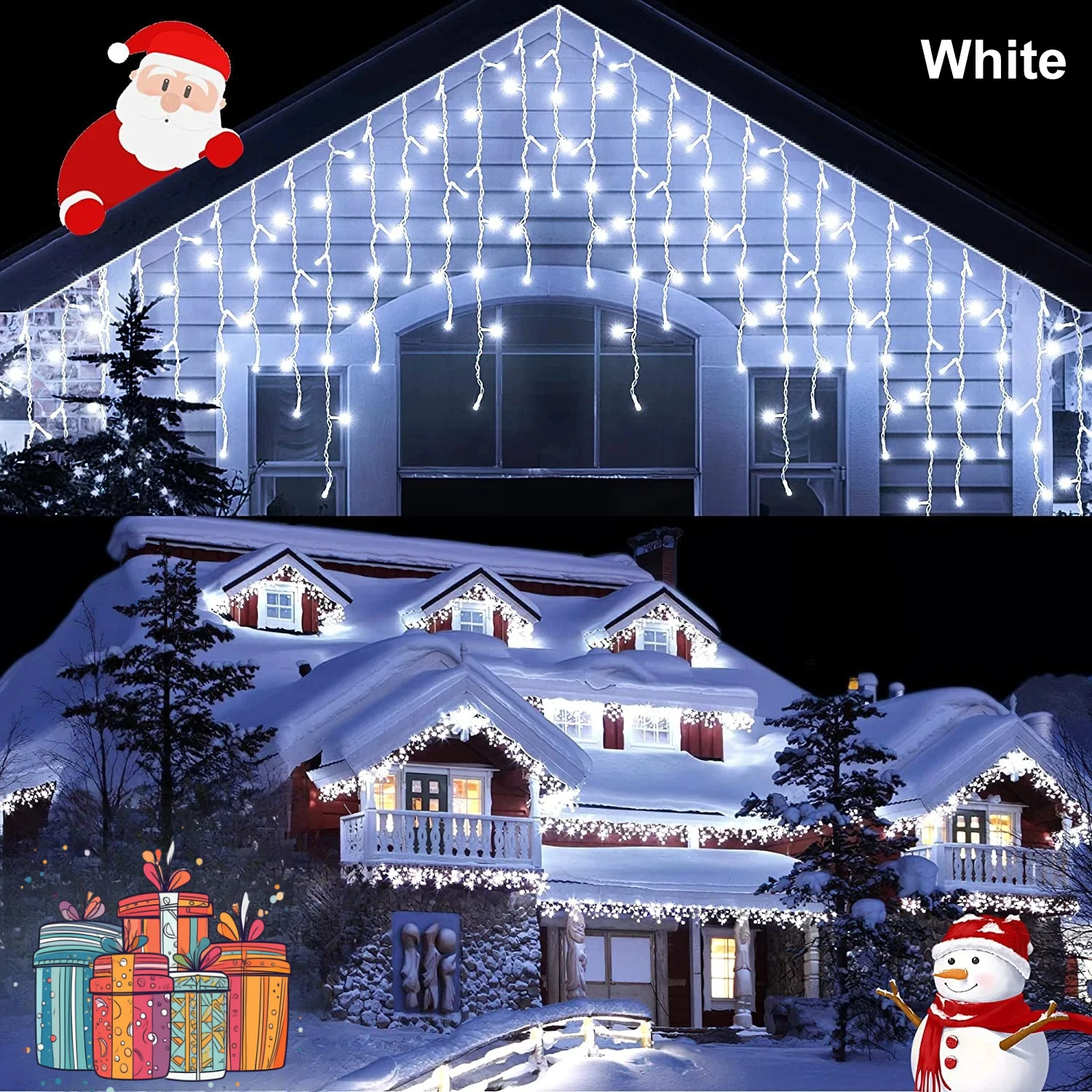 Solar Curtain Icicle Lights Outdoor Eaves Decoration Lights 8 Lighting Modes Wedding Christmas Party Garden Fairy Lights String image 6