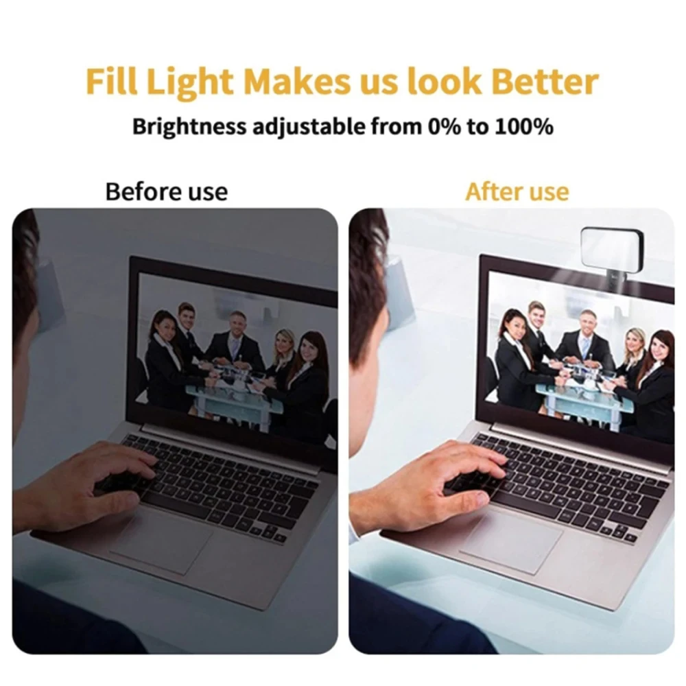 Portable Mini Selfie Fill Light Rechargeable 3 Modes Adjustable Brightness Clip On For Phone Laptop Tablet Meeting Make Up