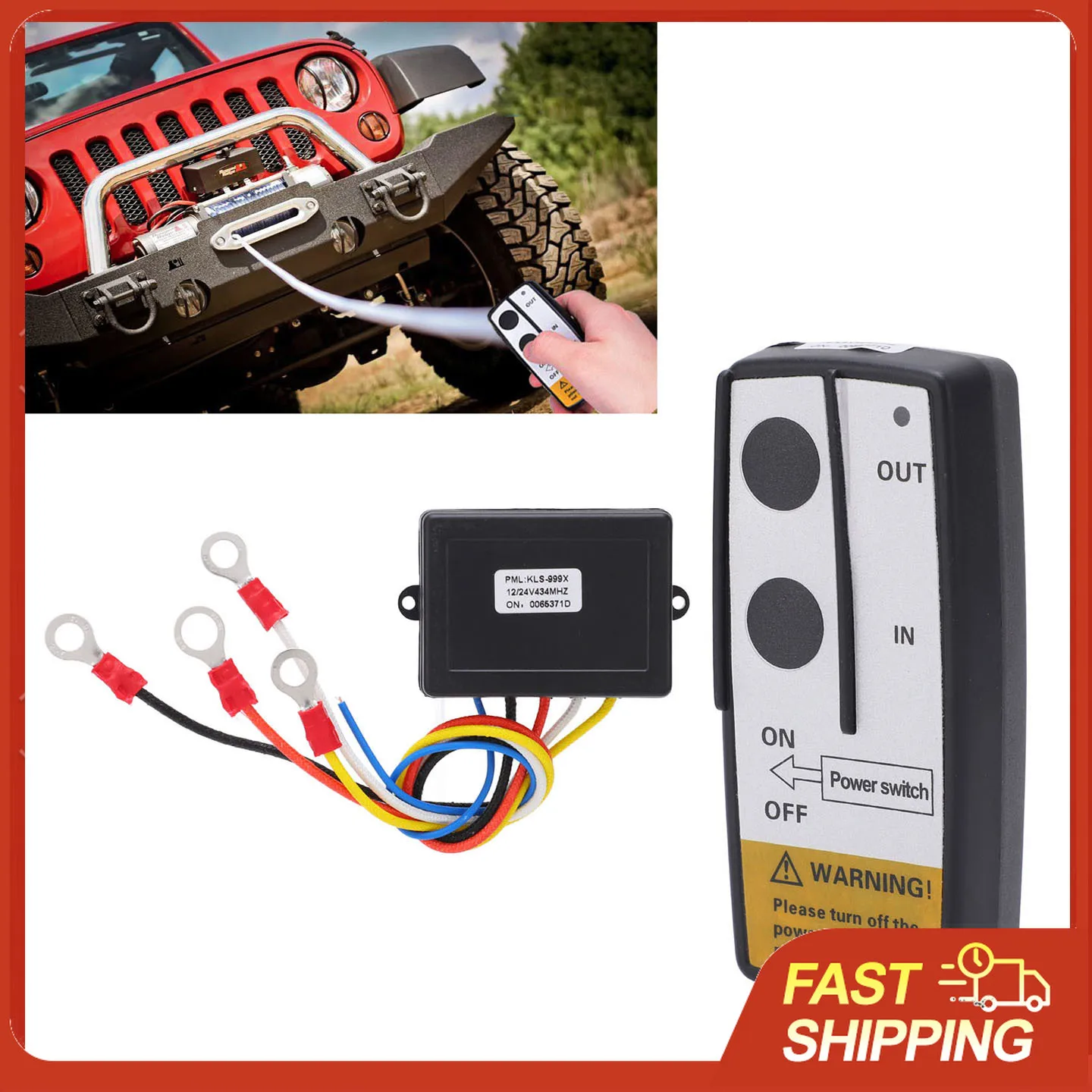 Wireless Winch Remote Control Kit with Receiver 12V 24V 75ft Long Range Universal Accessory 75ft Wireless Winch Remote Control
