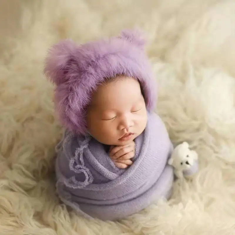 

97BE Knit Stretch Newborn Photography Wraps Swaddle Newborn Photo Props Baby Photo