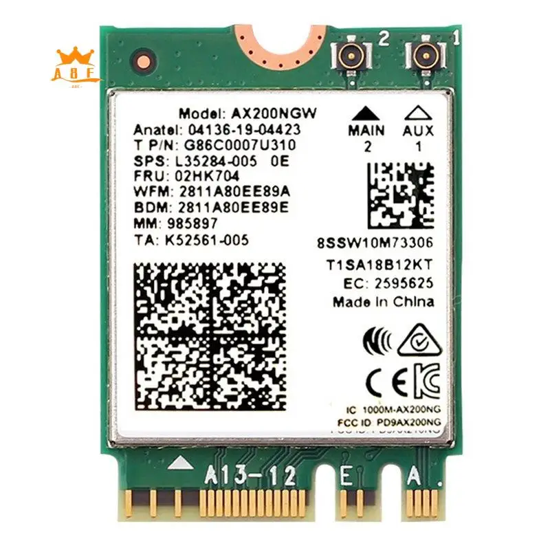 

Сетевая карта A08E-AX200 AX200NGW M.2 NGFF 2.4ГГц/5ГГц Wi-Fi 6 2974 Мбит/с, Wi-Fi адаптер 802.11Ax Bluetooth 5.2