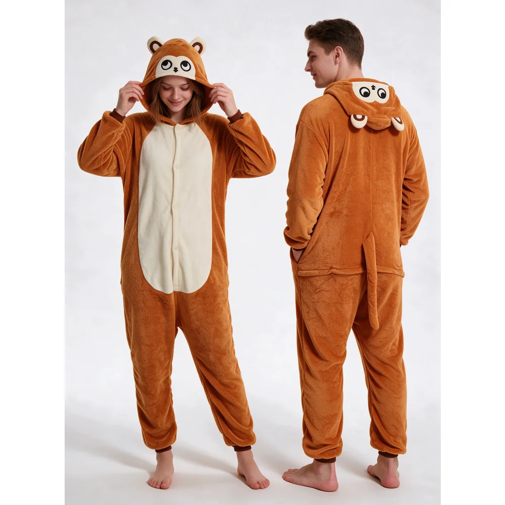 Flannel monkey animal jumpsuit cartoon unisex home uniform autumn and winter warm nightgown Halloween