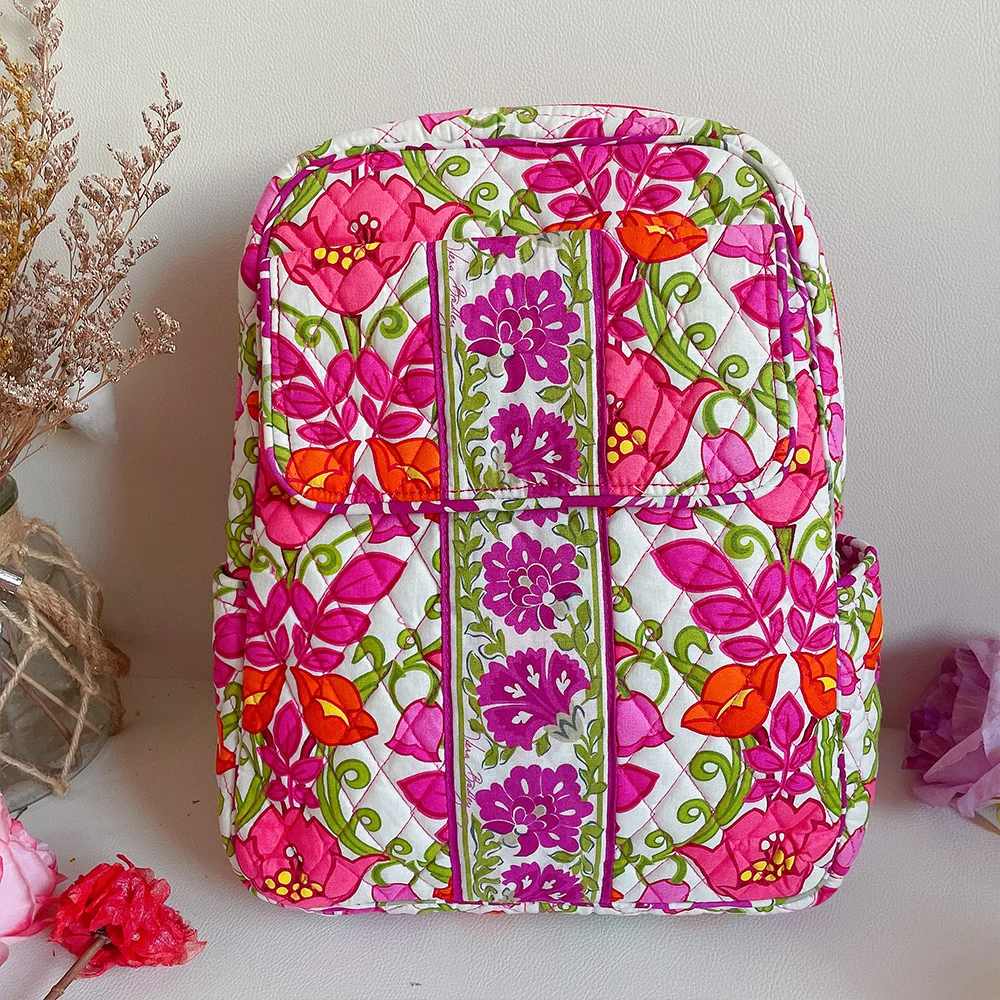 VB-mini mochila de algodón puro con estampado ecológico, bolso de hombro portátil de viaje, color a juego