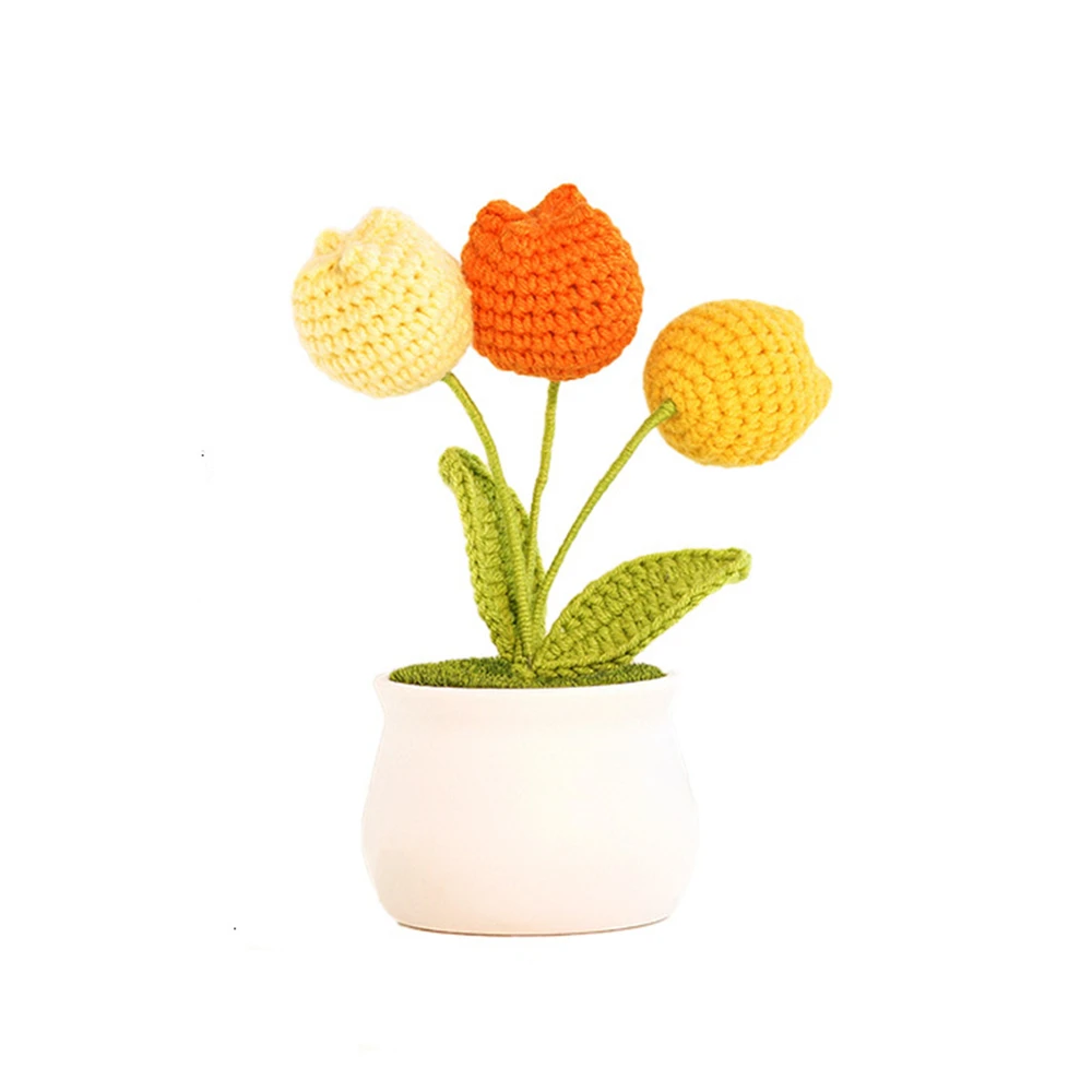 ETAOTAO Woolen Simulated Tulip Flower Potted Plant Room Car Ornaments Home Decorations Gift Crafts