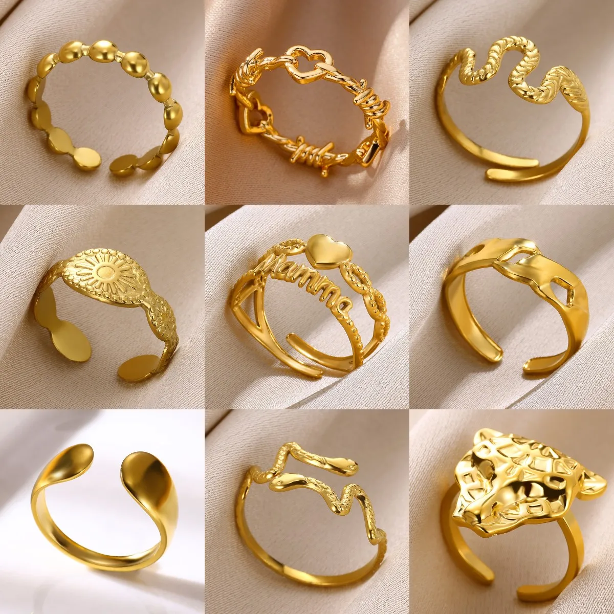 Klassische offene Schlangenringe aus Edelstahl, 18 Karat vergoldet, wasserdichte Ringe mit Leopardenkopf, Retro-Statement-Schmuck, kostenloser Versand
