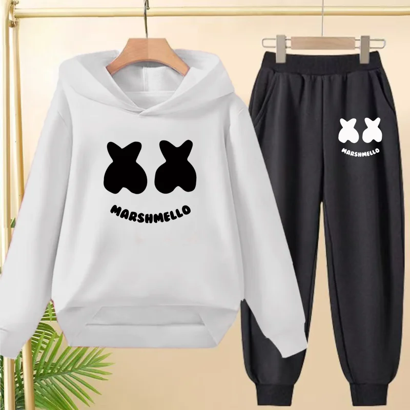 

Student Uniform Hooded Sweatshirt + Long Pants Set. Children's Sportswear, Loose Suits for Boys and Girls Aged 3 to 13