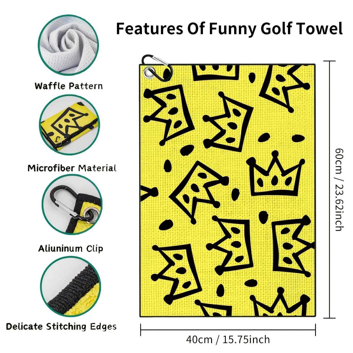 1 Golf Towel with a Cheese Crown Design Style, Made of Microfiber Polyester, with a Waffle Texture, Soft Material, with a Buckle image 6