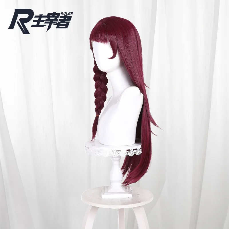 Anime Magical Billie Cosplay Wig Burgundy Long Hair with Side Braid Middle Part Simulated Scalp Magic Character Style Cos