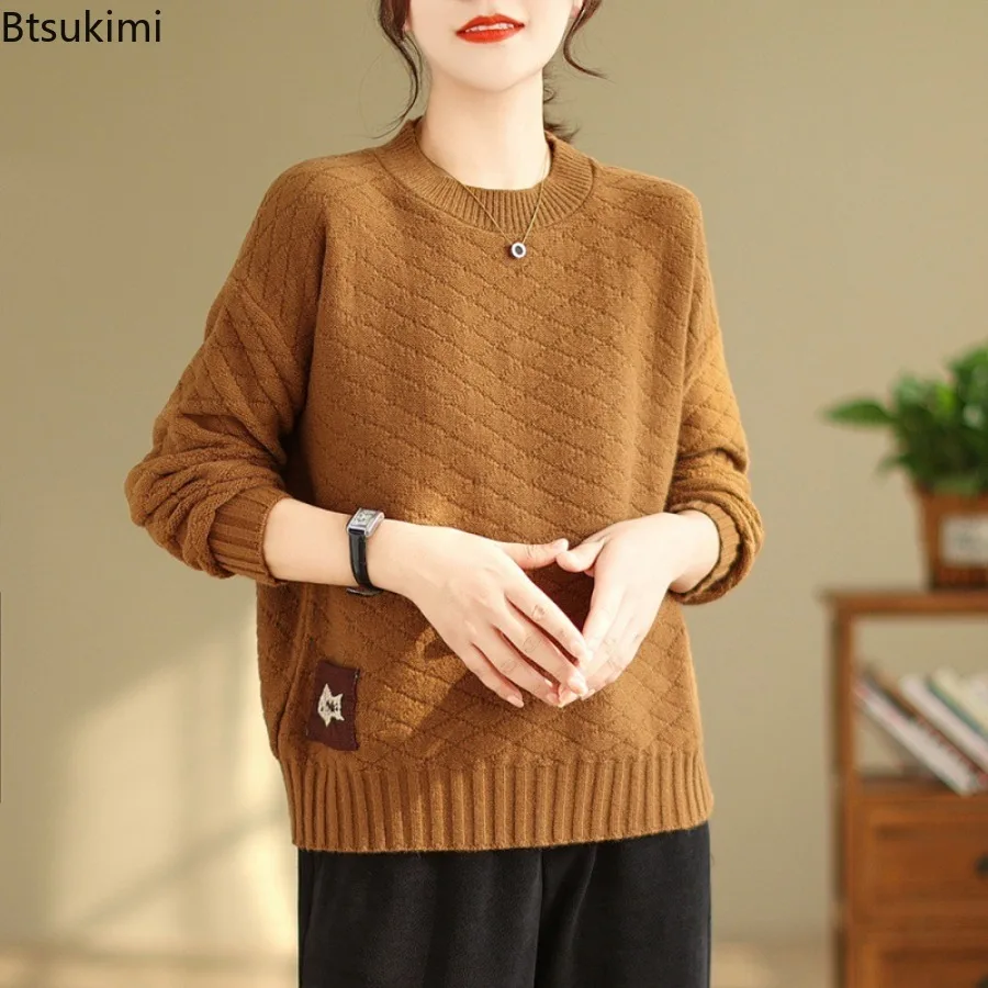 

Women's Loose Knitted Sweater for Autumn and Winter Round Neck Long Sleeve Solid Color Versatile Elegant Casual Versatile Top