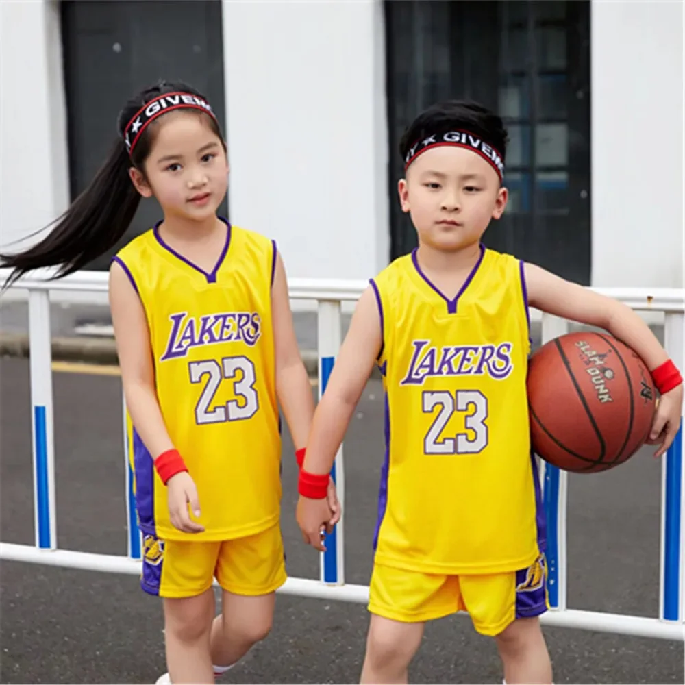 NEW 24/25 Children\'s clothing suit boy girl Fans Basketball Jerseys Lakers 23  game team uniform training  Vest and shorts