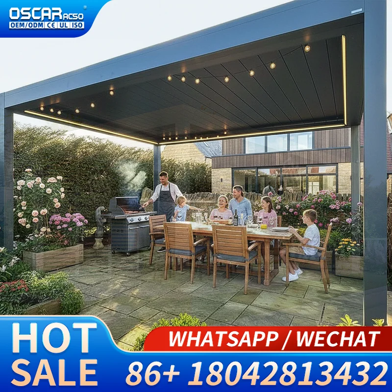 3x3 3x4 4x4 4x6 Automatic Freestanding Wall Mounted Balcony Patio Arches Arbours s with Sides and LED Lights Pergola