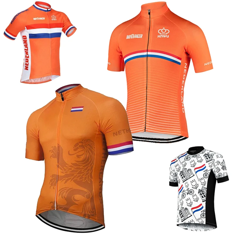 NEW Mens Netherlands TEAM Cycling Jersey Orange Bike Clothing Bicycle Wear Short Sleeve Customizable