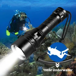 Potente linterna de buceo LED superbrillante T6/L2 antorcha subacuática profesional IP68 lámpara de clasificación impermeable con batería 18650