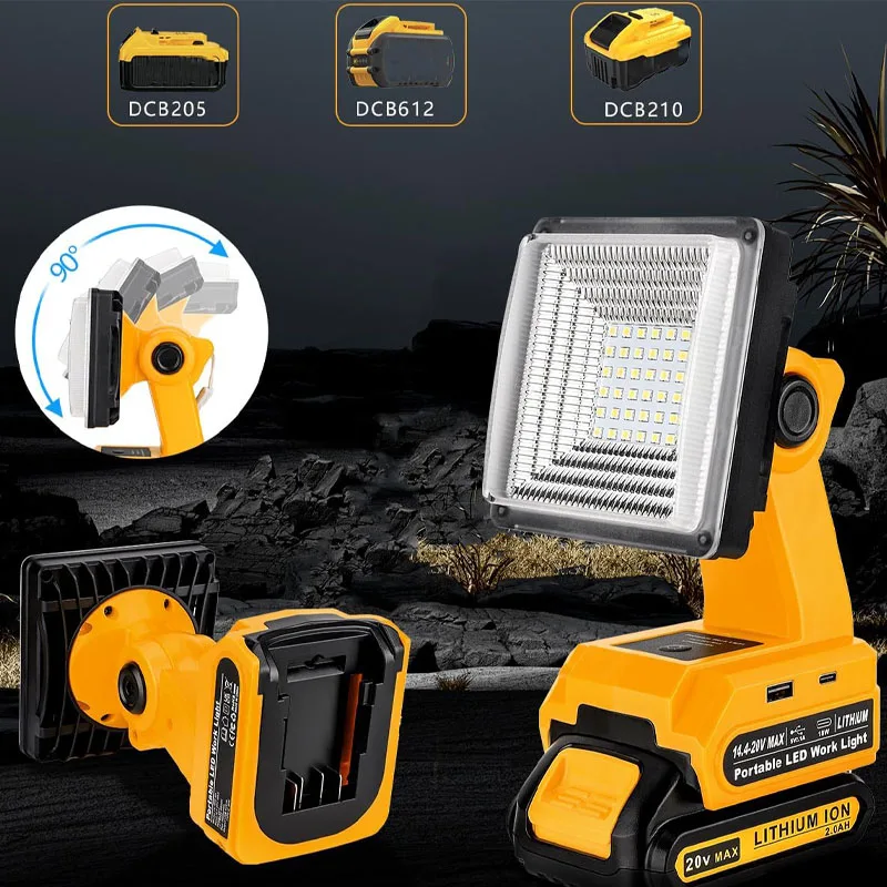 25W LED Work Light Outdoor Lighting Flashlight For Makita/Dewalt/Milwaukee/Bosch/Ryobi 18V Battery Emergency LED Lamp with USB