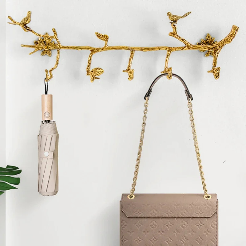 Decorative Retro Brass Coat Hooks Rust-Resistant Bird Clothes Hanger Unique Wall Mounted Branch Design for Entryway Organization