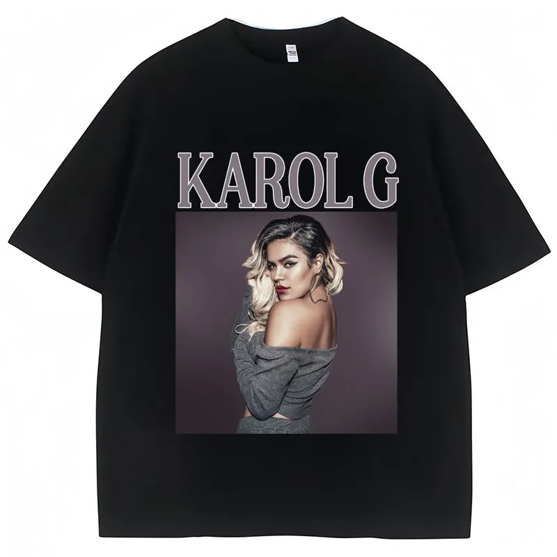 Singer Karol G Fashion Print T-shirt Men Women Summer Casual 100% Cotton T Shirt Oversized Y2k Hip Hop Tops Streetwear Fans Gift