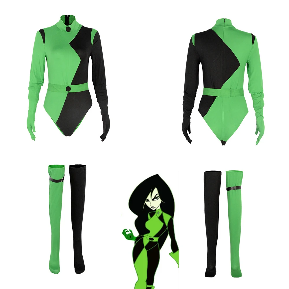 Hot Anime Kim möglich grün schwarz Overall Handschuhe Socken für Frauen Mädchen Halloween Party Performance Cosplay Kostüm Uniform