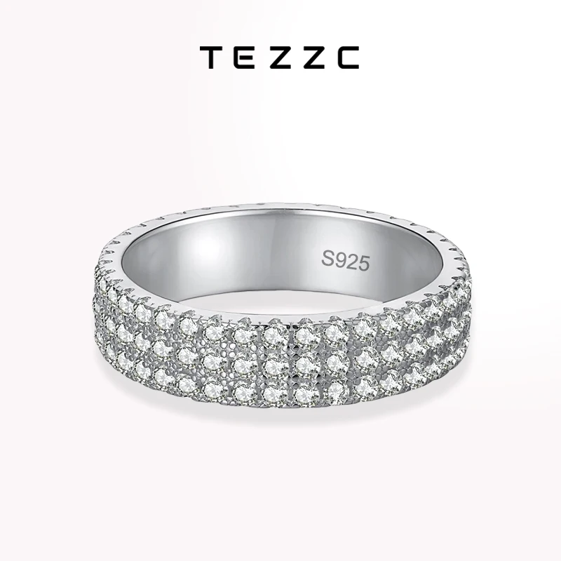 TEZZC 1.5mm All Moissanite Ring Lab Diamond Rings for Women 925 Sterling Sliver Engagement Promise Wedding Band with Certificate