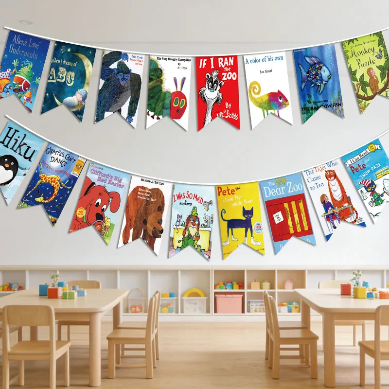 Picture Book Story Flags, Small Colorful Flags, Can Be Hung, 3m Flags on a String, Classroom Decoration, Wall Decoration, String Flags, Fish Tail Flags, Kindergarten Festival Decoration Props