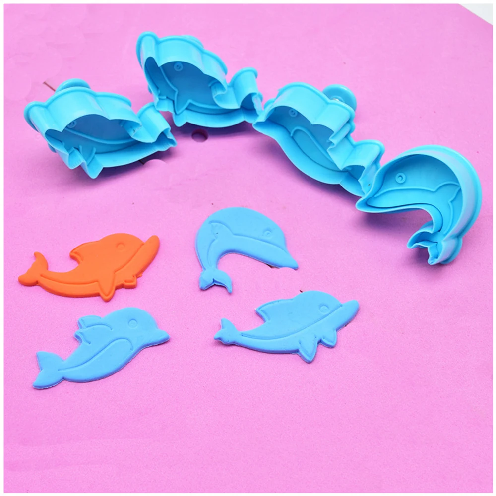 

4PC/set Cute Dolphin Shape Spring Cookie Cutter Plunger Fondant Biscuit Molds Cake DIY Decorating Baking Tools