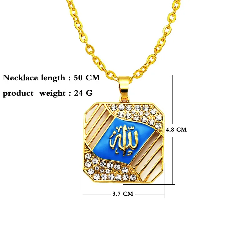 Women Allah Gold Color Pendant Necklace 20inch Link Chain Middle East Charm Islam Square Charms Hollow Design Pendants