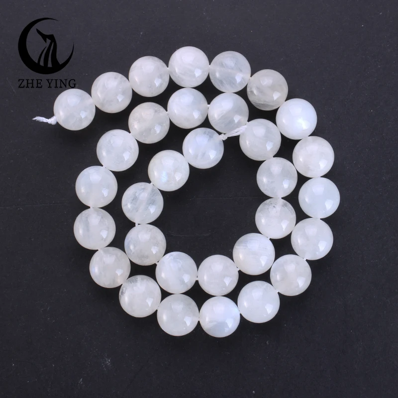 Zhe Ying New 6A Moonstone Beads Round Smooth Natural Gemstone Beads for Bracelet Necklace Making DIY Jewelry Accessories 15''