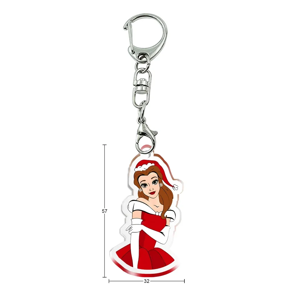 Kerst Prinses Elsa Ariel Tiana Jasmijn Transparant Acryl Sleutelhanger Mobiele Telefoon Tas Hanger Sieraden Kids Cadeau Accessoires