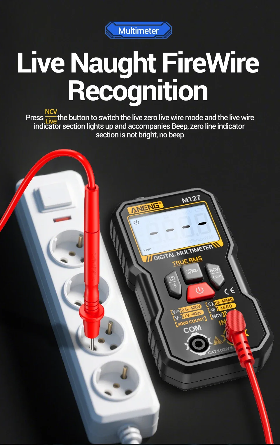 Tragbarer Mini-Multimeter-Tester ANENG M127 400 V AC/DC-Spannungswiderstand NCV-Erkennung 40 Mohm Ohmmeter Null-Feuer-Detektor-Werkzeuge – Detail 5