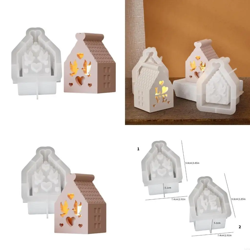 

X4YA Silicone Mold for Candle Holder Hollow Out House Night Light Ornament Mould
