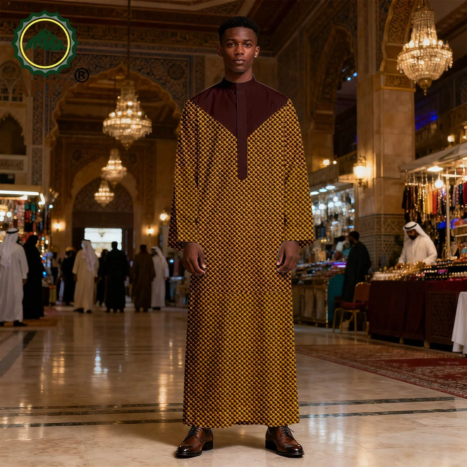 APTX 3-Pcs Muslim Men Robe Abaya Set Long Sleeve Embroidery Casual Festival Middle East Arab Clothes 2514018