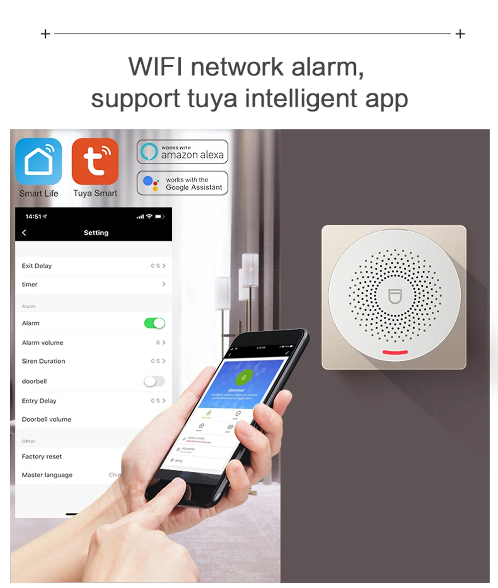 Sgooway Factory WIFI  Home Burglar Security Wireless Tuya  Alarm System Motion Detector APP Control Fire Smoke
