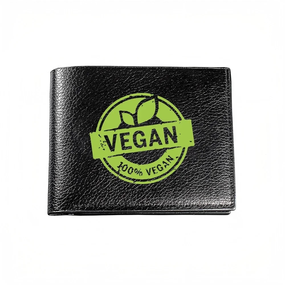 Vegan Logo Men's Wallet Card Holder Casual Business Fashion Print Design Black Green Emblem Style Accessory