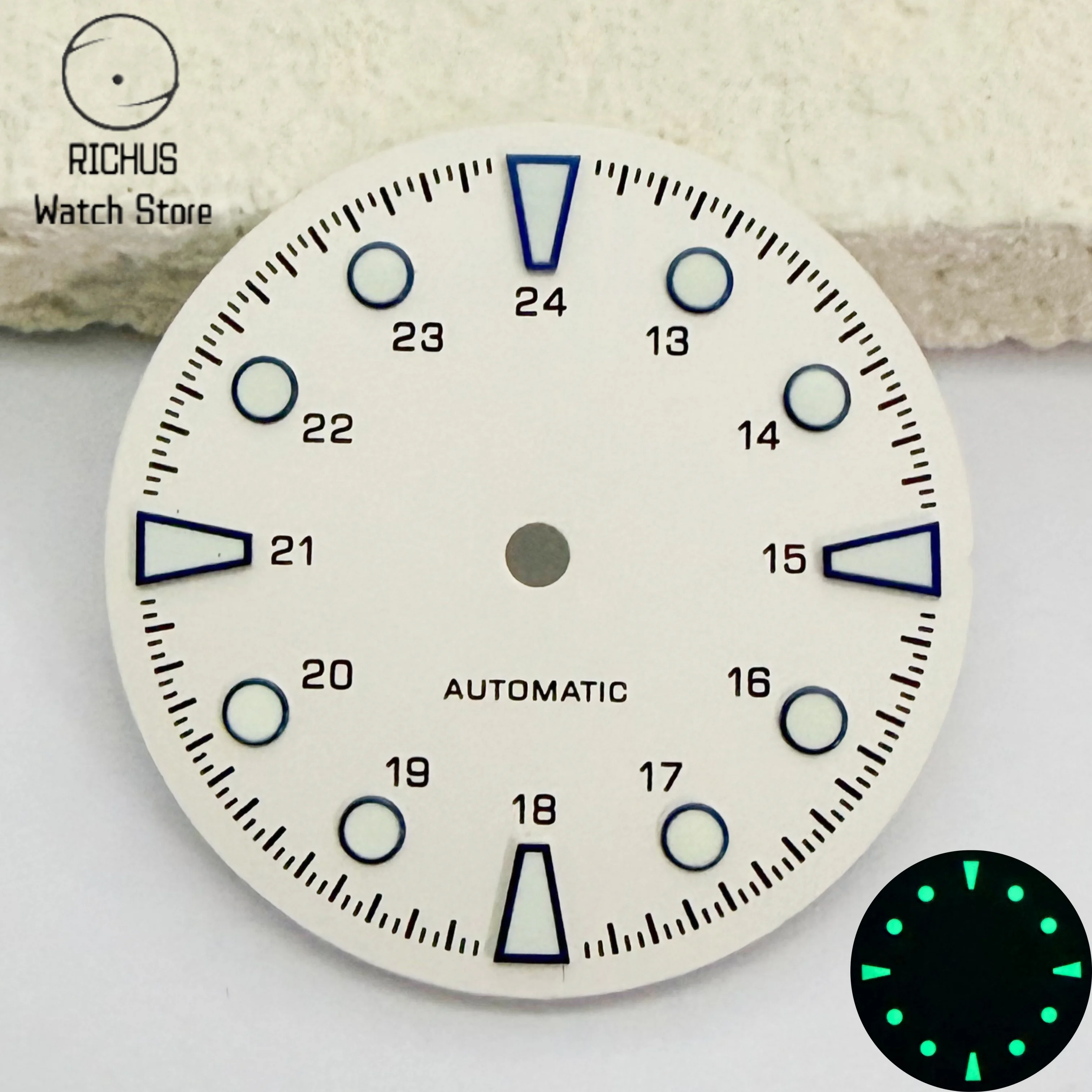 Luminous Dial Face - หน้าปัดนาฬิกาขนาด 28.6 มม. สีเขียวเรืองแสง แสดงเวลา 24