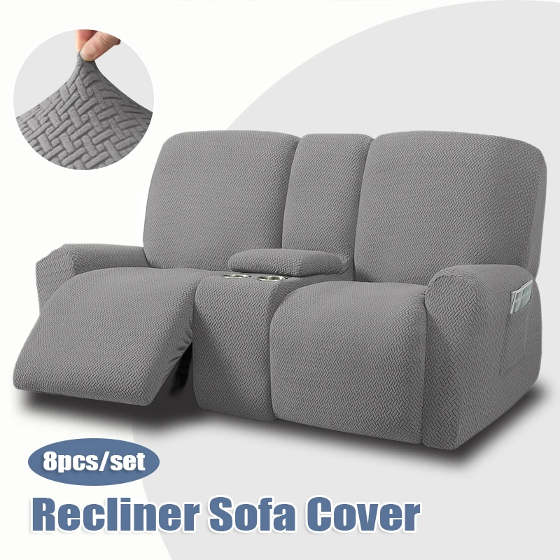 

2 Seater Recliner Sofa Covers with Console Cover Jacquard Stretch Reclining Chair Cover Protector Washable for Living Room